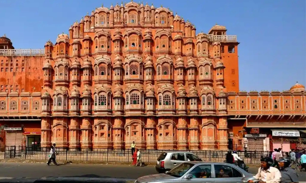 Facade of Hawa Mahal, the iconic Pink City palace in Jaipur